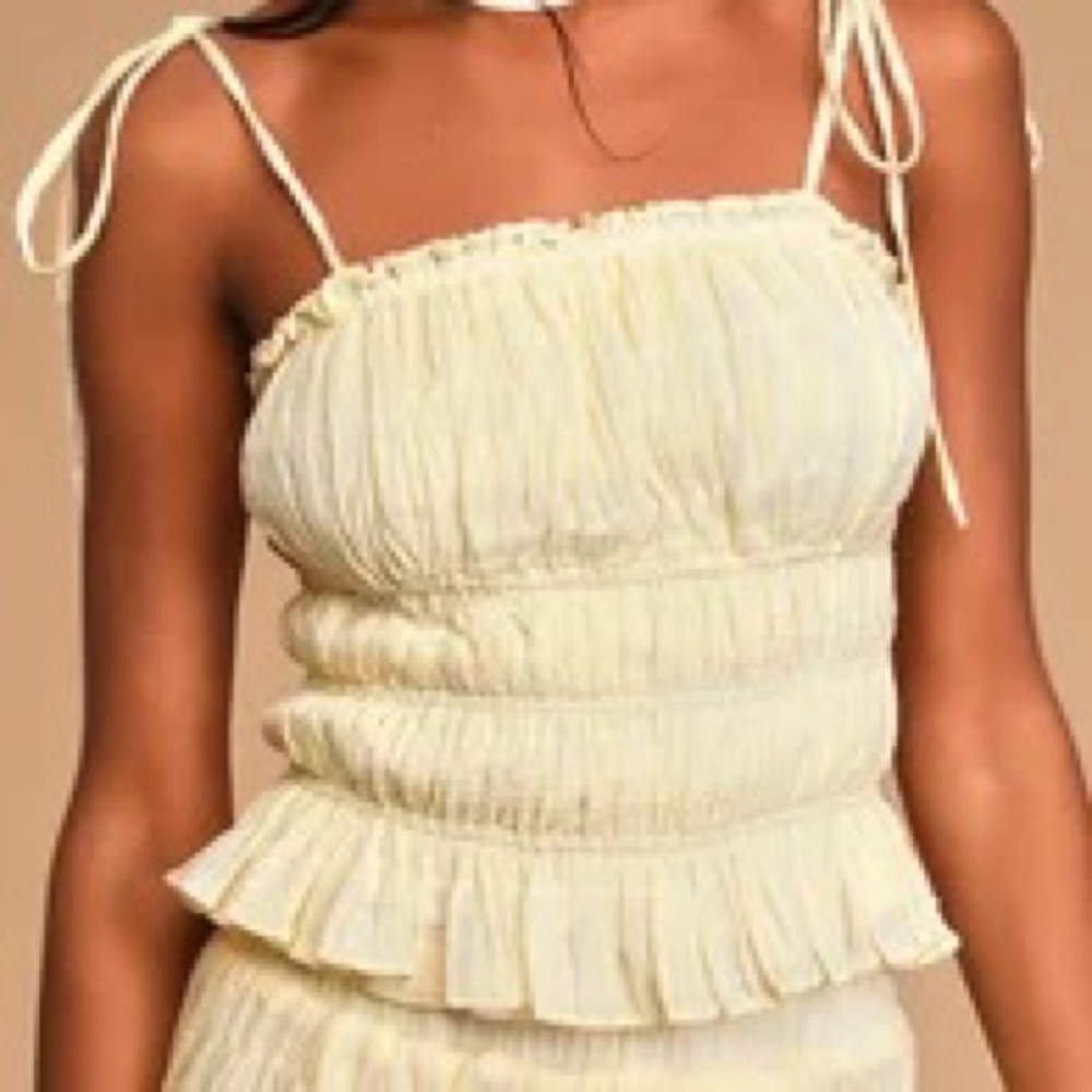 Lucca Couture Zariah Ivory Tie Strap Smocked Sleeveless Top - Size Large